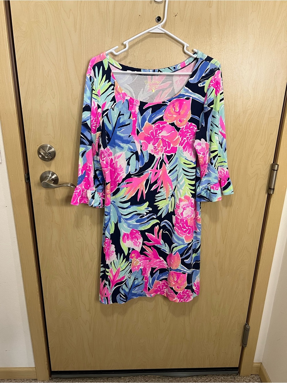 Lilly Pulitzer Sophie UPF 50 Ruffle High Tide Navy Tropicolada Dress
